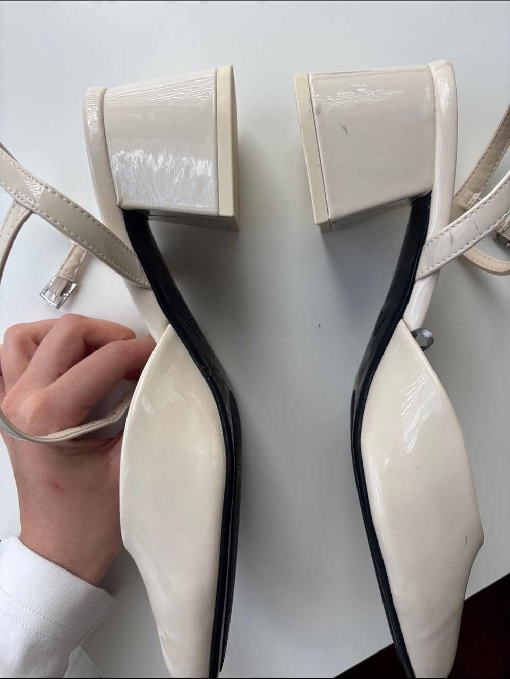 Zara Patent Cream Block Heel Slingback Pumps - Picture 6 of 6